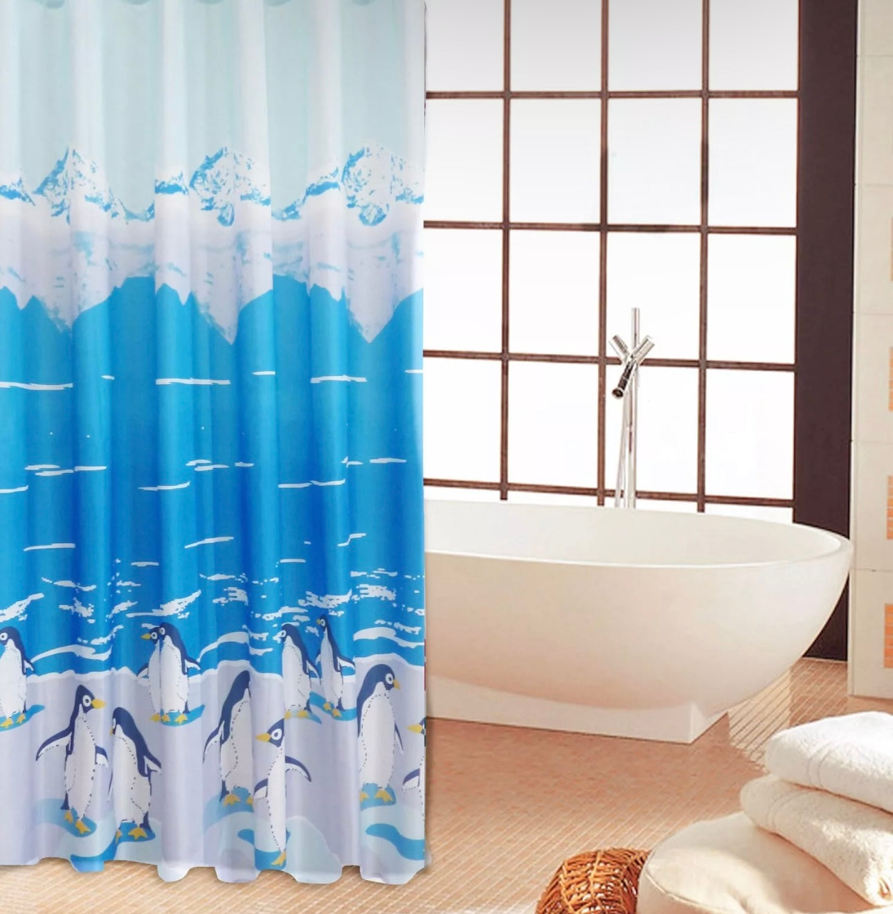 Penguin Shower Shower Curtain (polyester fabric)