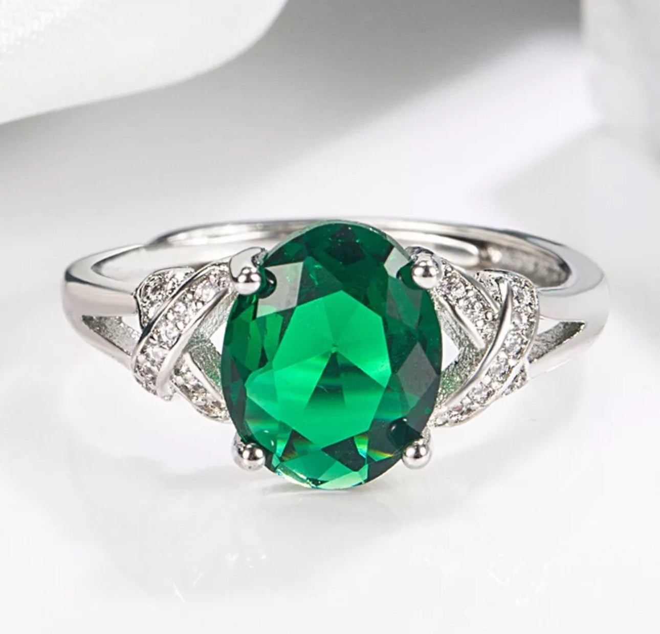 Adjustable Green Crystal Ring