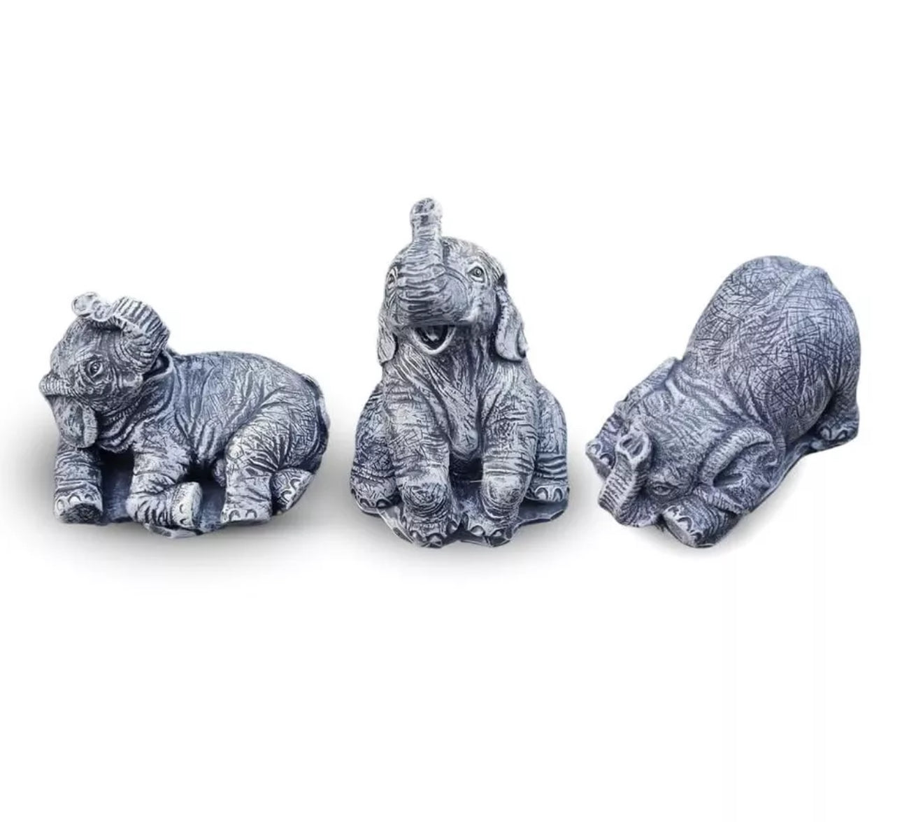 Set of 3 Stone Effect Jolly Elephants