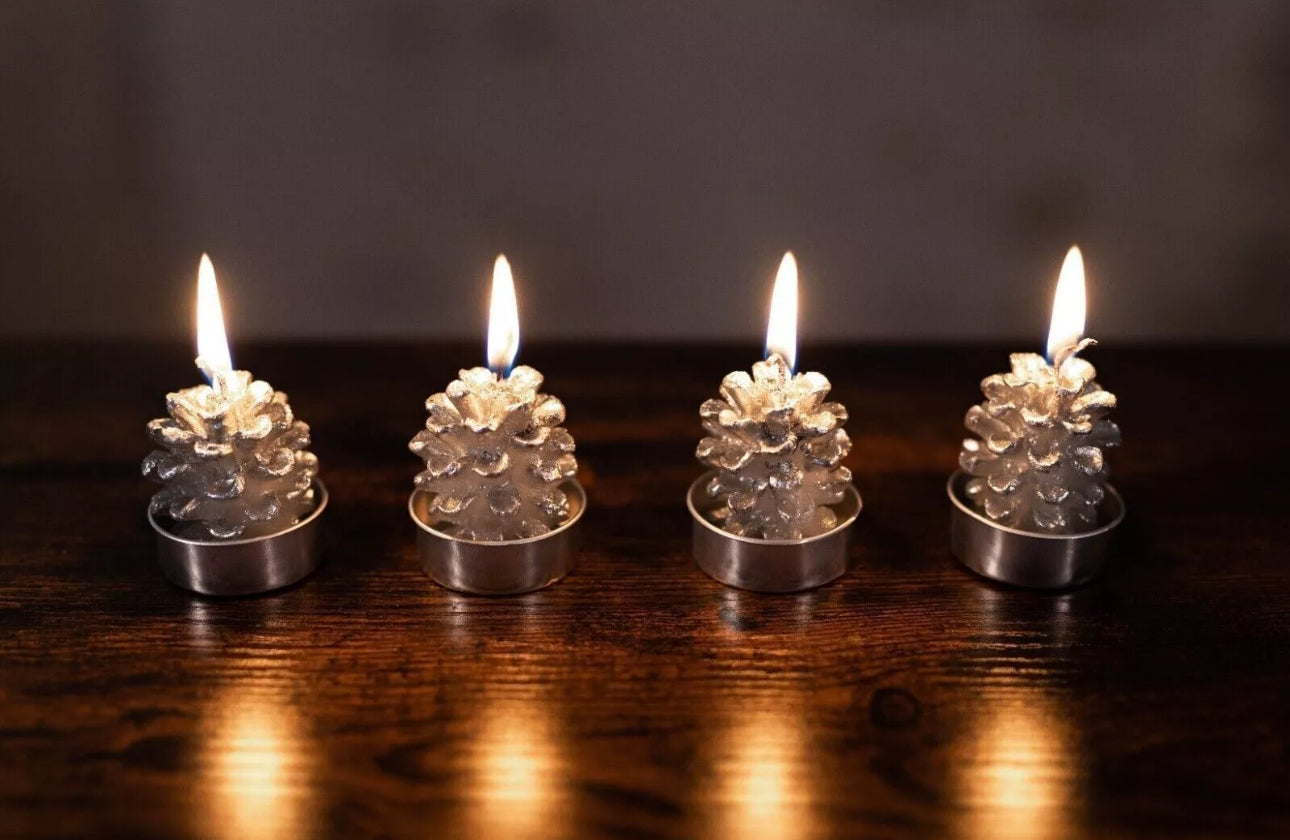 Silver Pinecone Candle Set x4