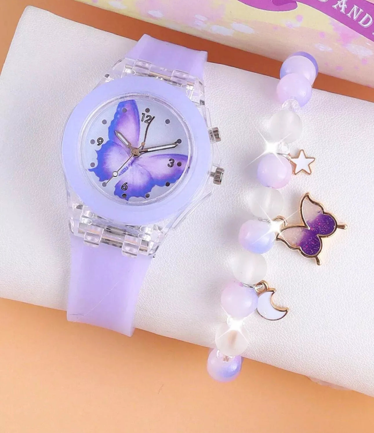 Girls 2pc Light Up Wrist Watch & Bracelet Gift Set