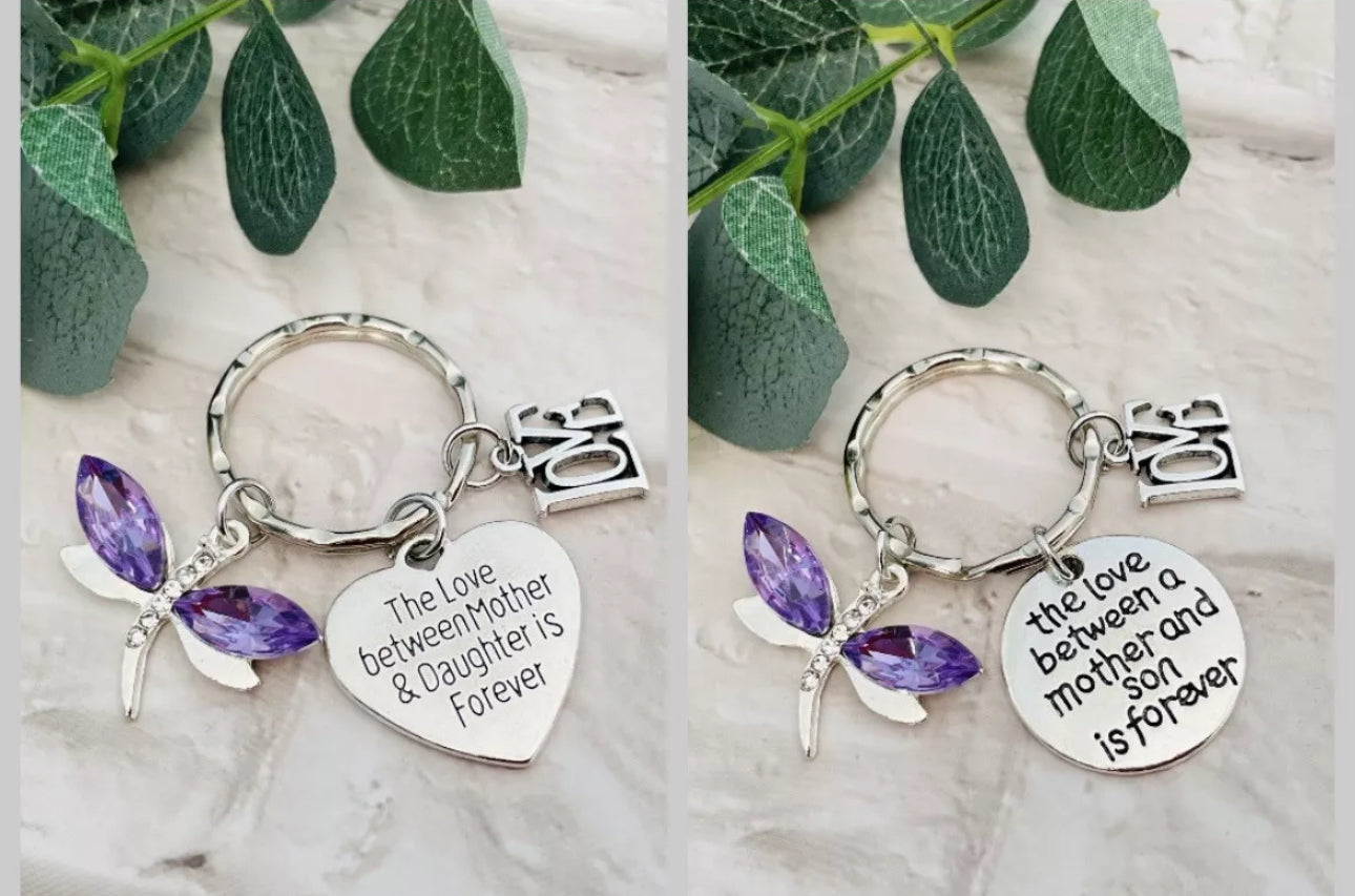 Mothers Day Keyring Purple Dragonfly