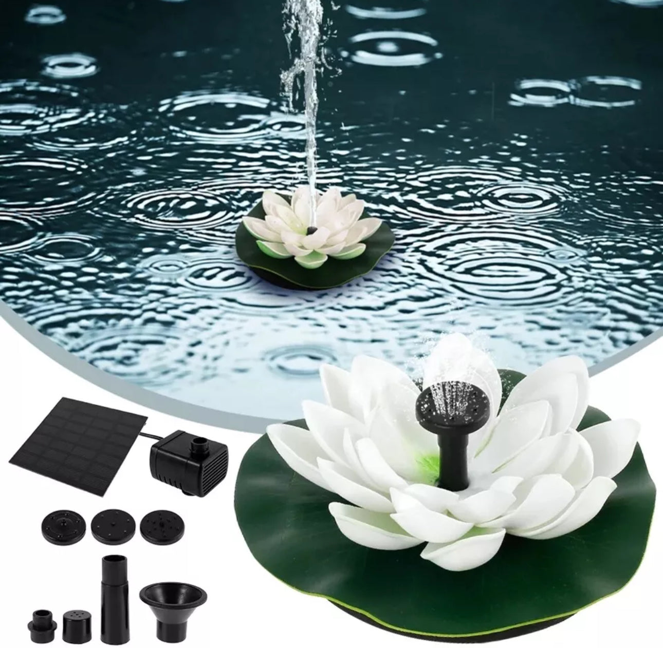 Solar Powered Floating Fountain White Lotus Flower