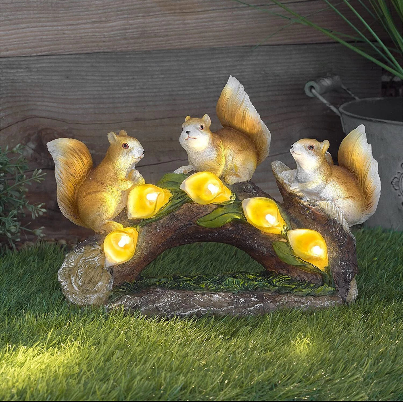 Solar Powered Squirrels On a Log Garden Decor