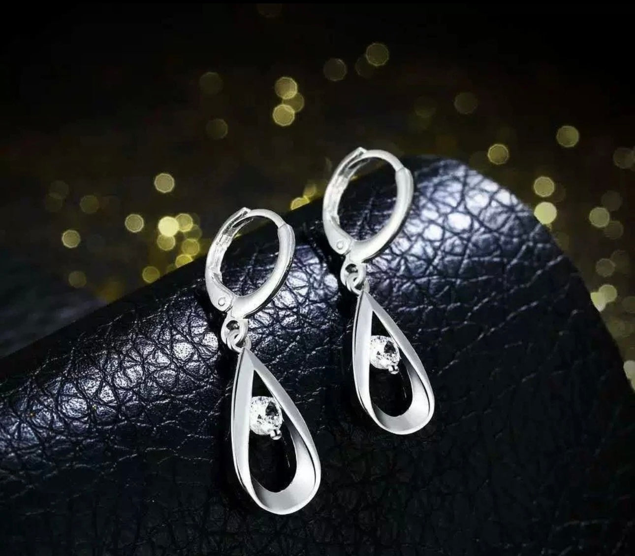 Teardrop Gem Dangle Hoop Earrings