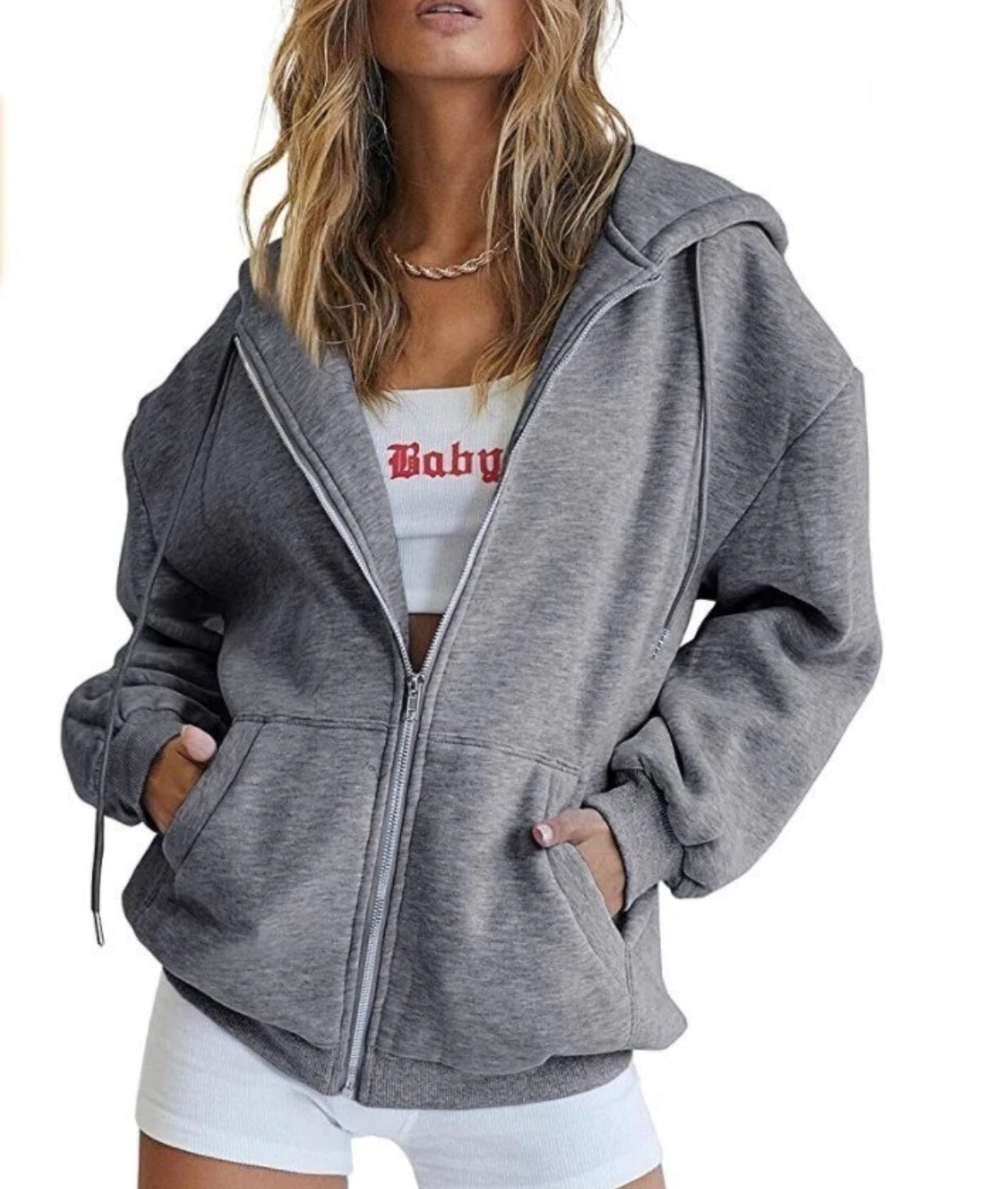 Ladies Plain Zip Up Hoodie