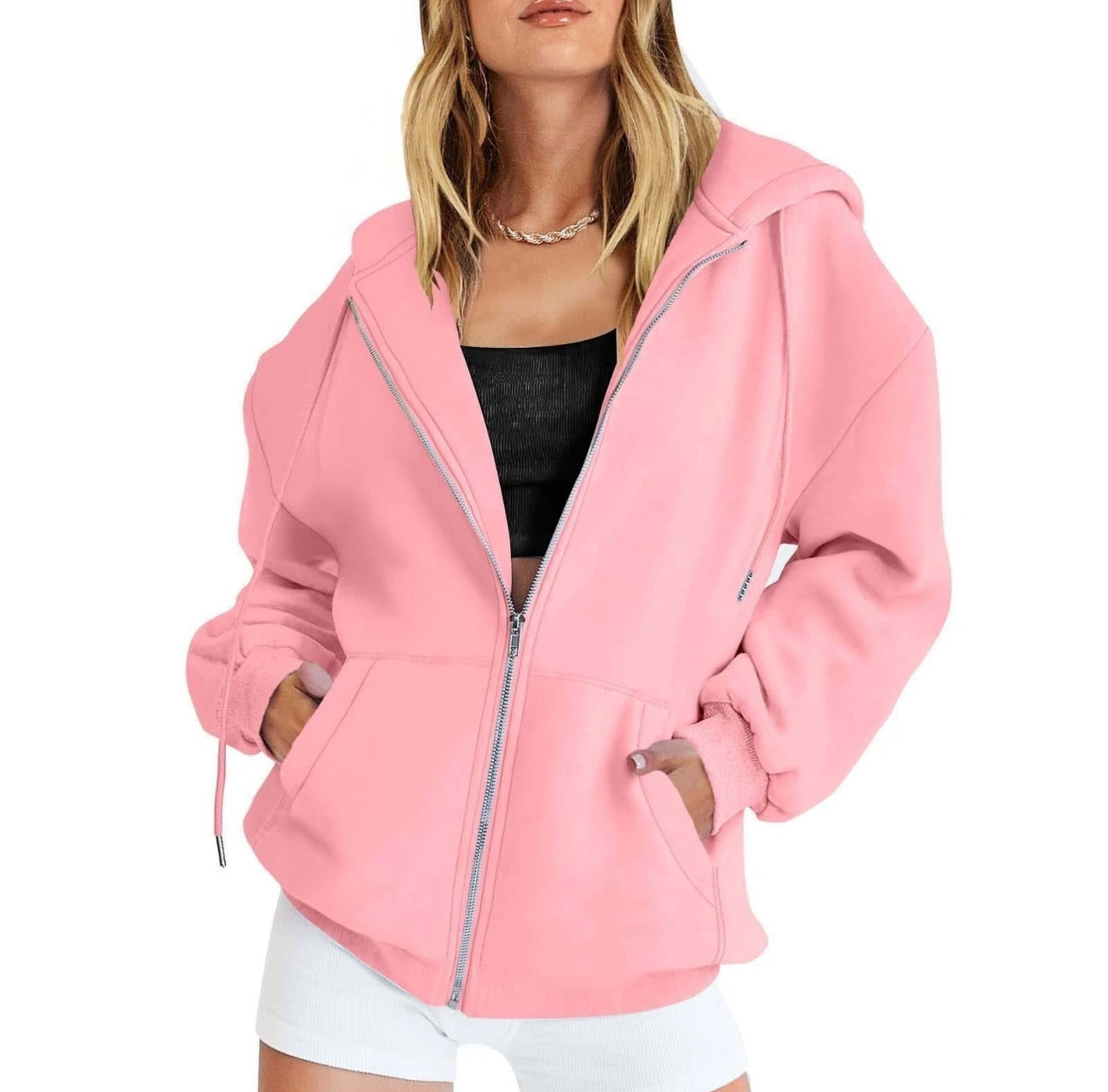 Ladies Plain Zip Up Hoodie