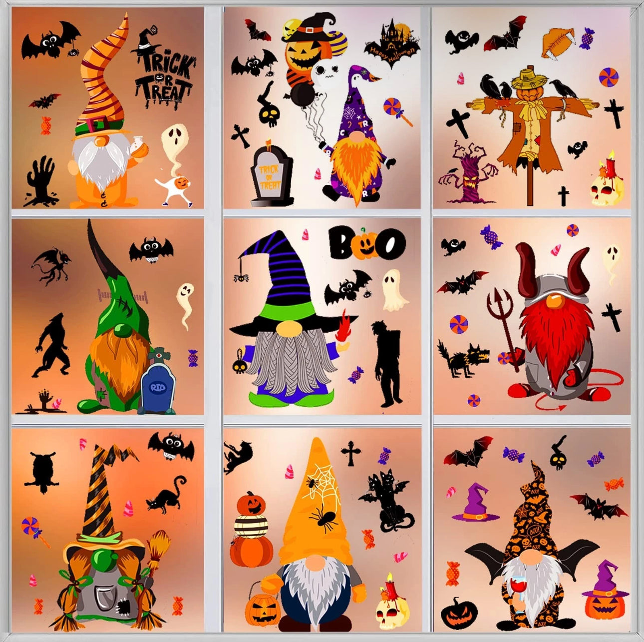 9 Sheets Re-Useable Halloween Window Stickers