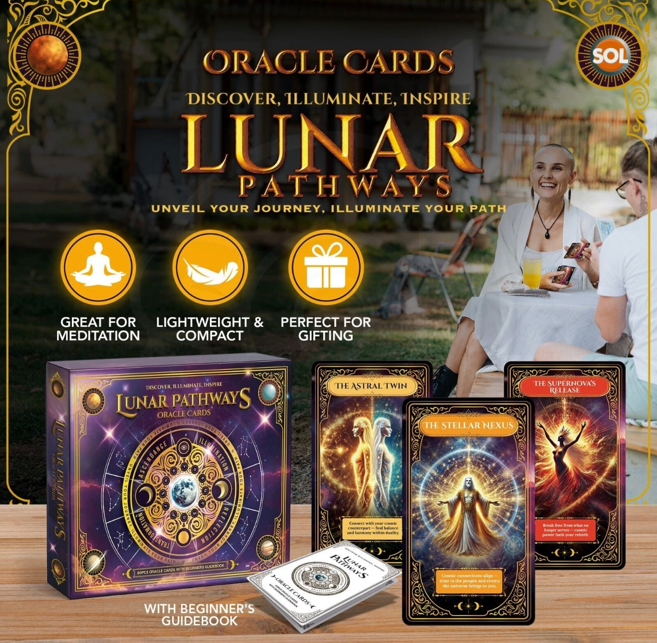 60pc Lunar Pathways Oracle Cards For Beginners