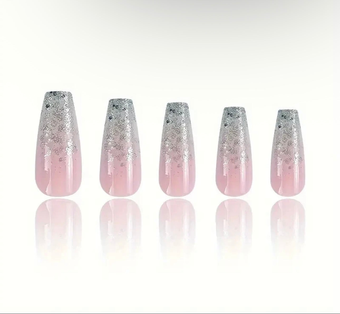 24pc Silver Glitter Ombré False Nails