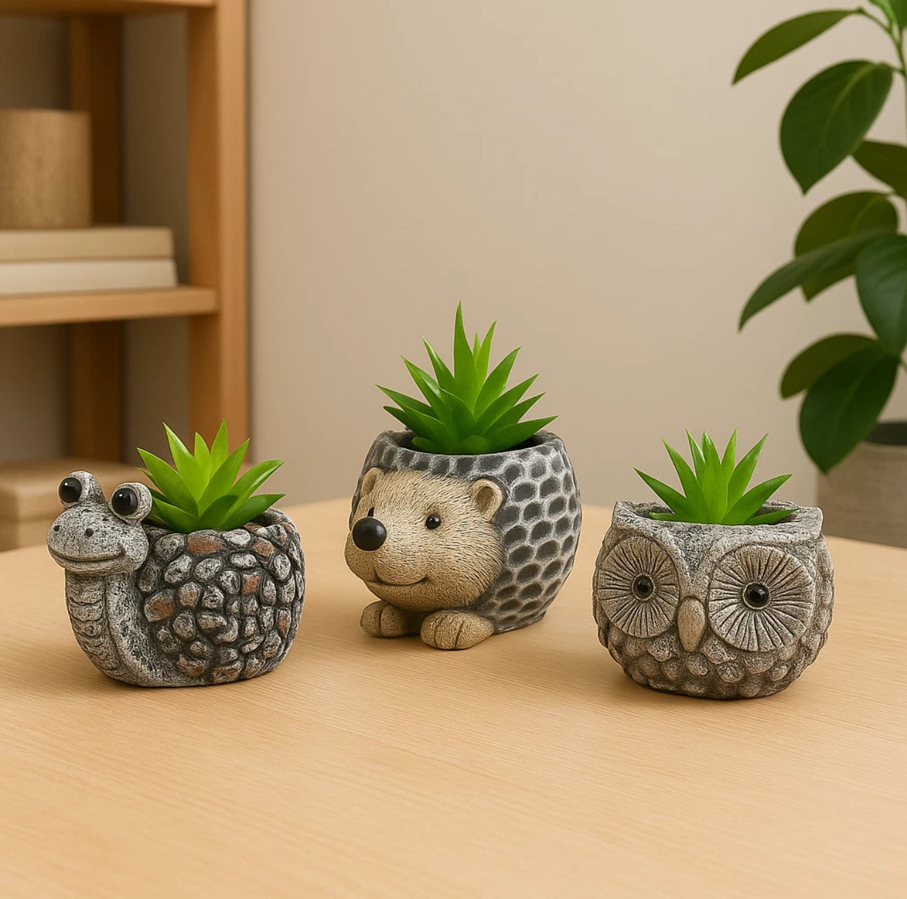 Set of 3 Animal Planters With Artificial Plants