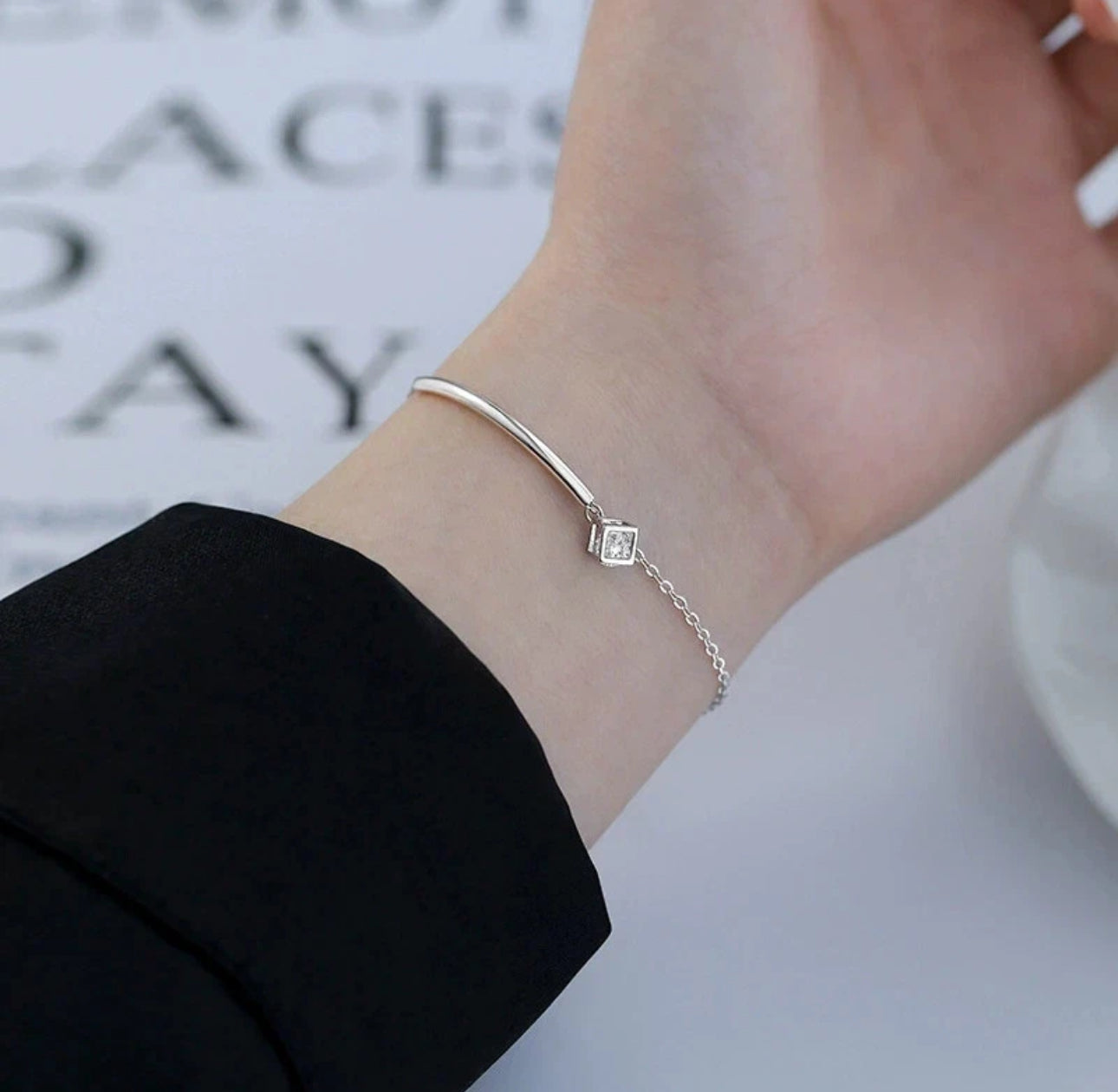 925 Sterling Silver Cube Chain Bracelet