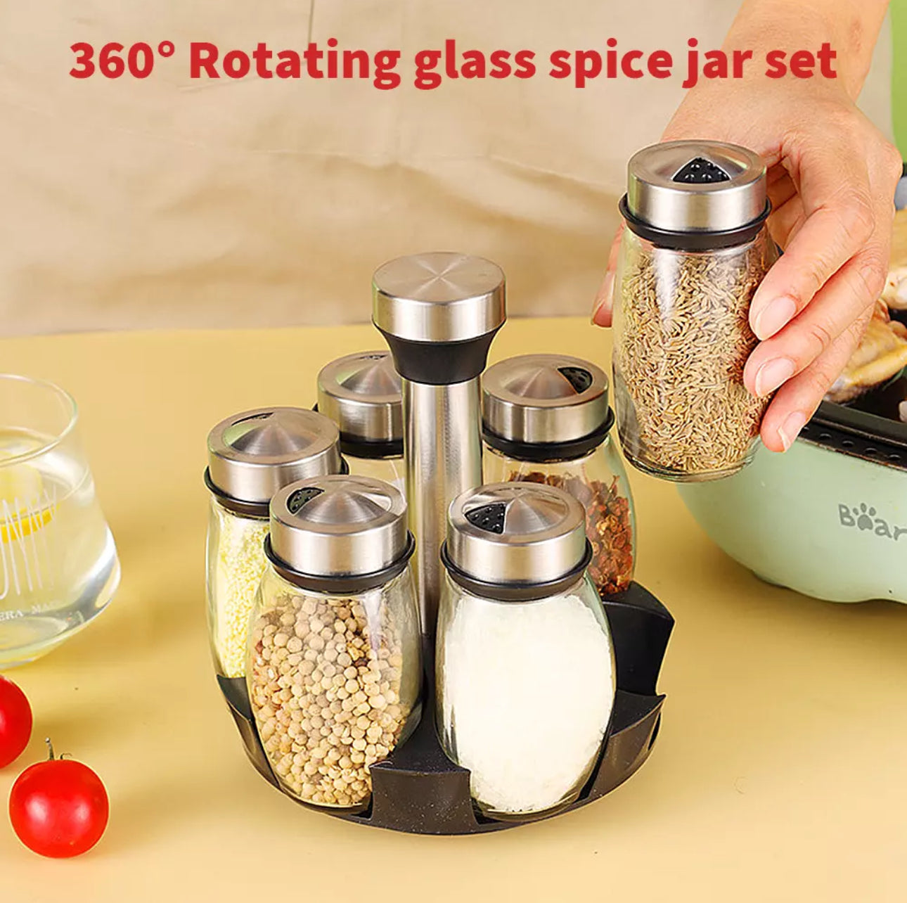 6 Glass Jar Rotating Spice Rack