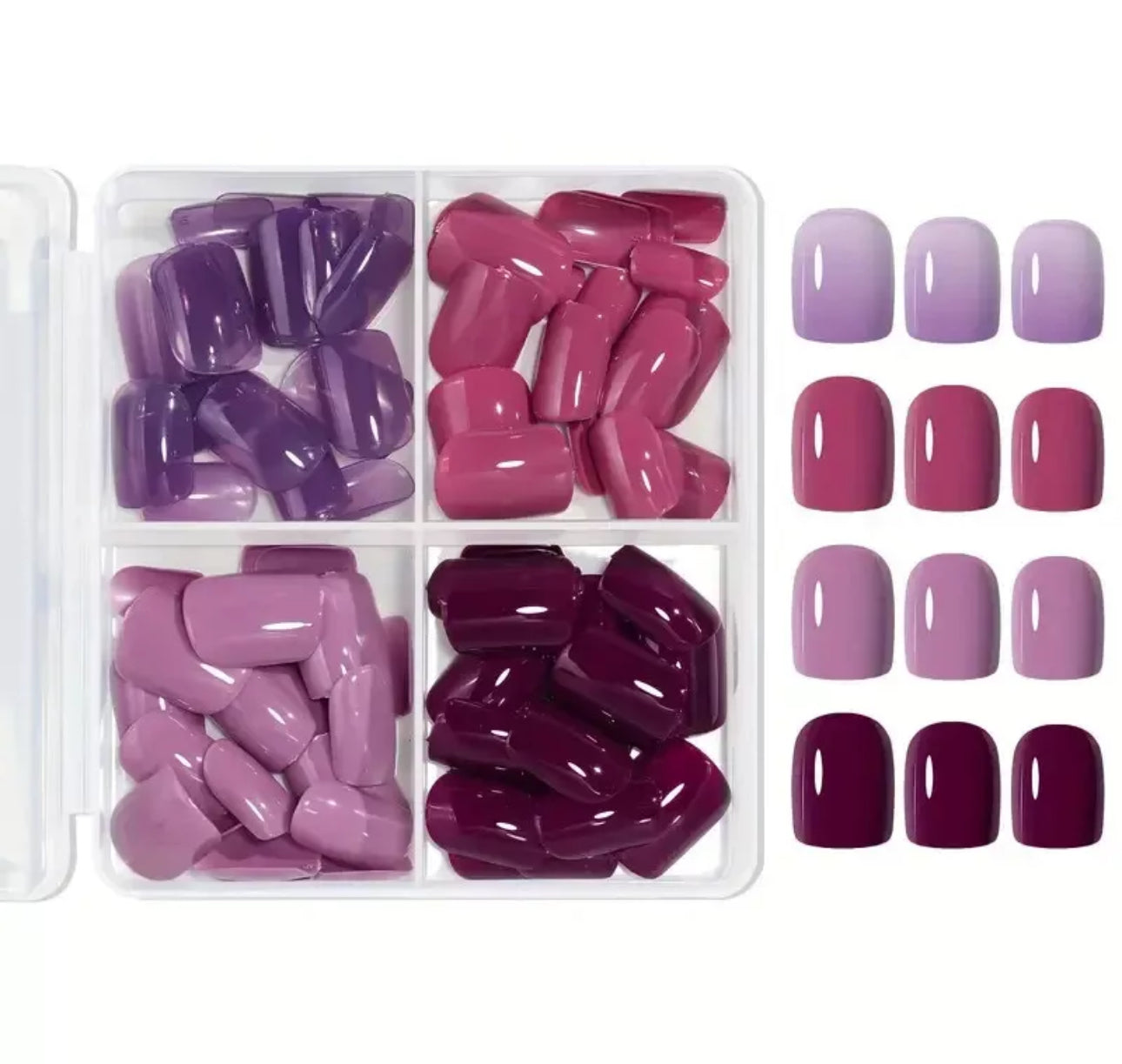 96pc Purple/Red Glossy Medium Square False Nails