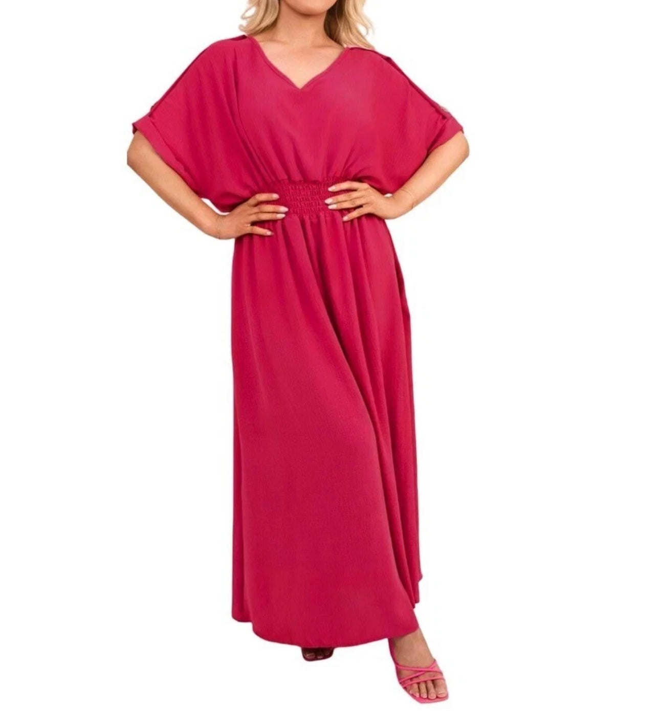 V-Neck Sheering Maxi Dress