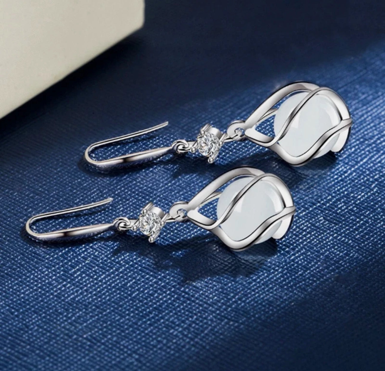 Silver Twist Opal Dangle Earrings