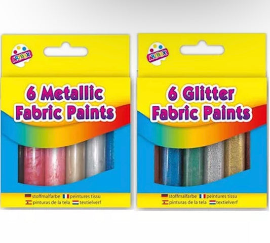 6pk Fabric Paints Glitter / Metallic (Random Sent)