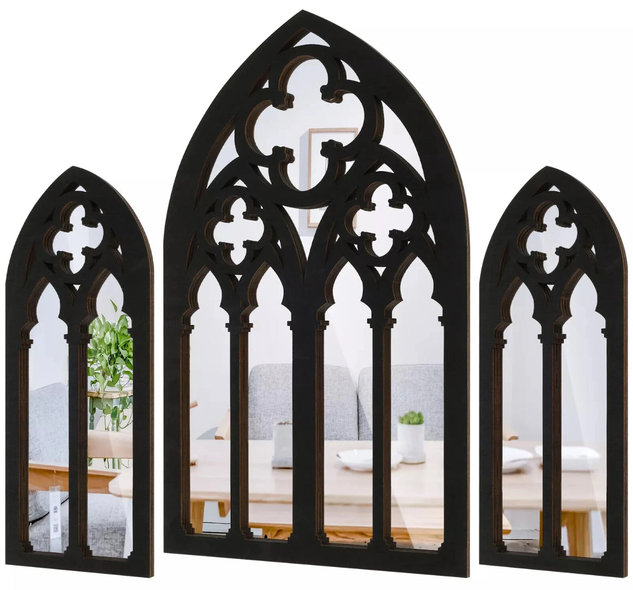 3pc Gothic Arched Window Style Mirrors