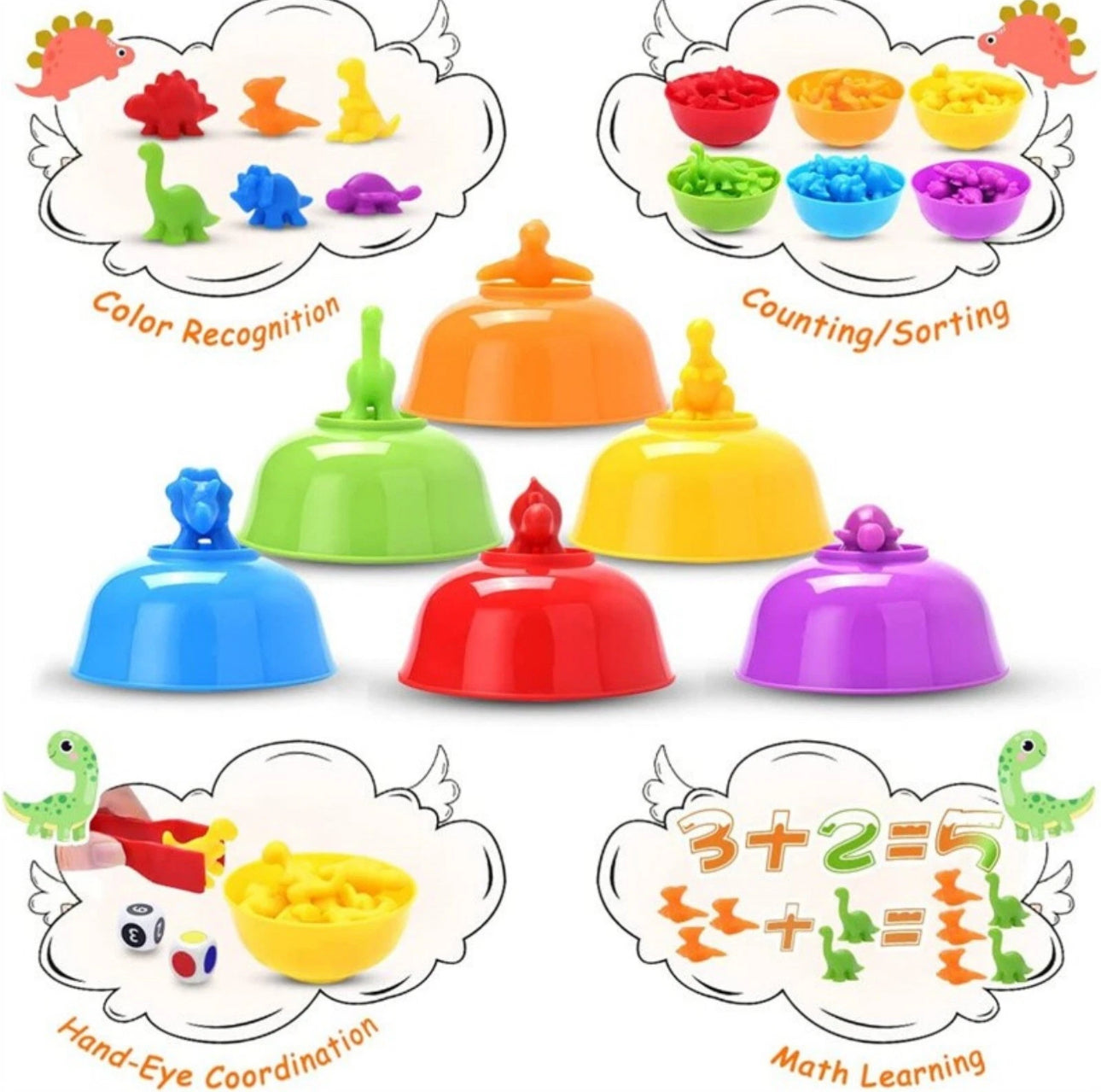 58pc Multi Coloured Dinosaur Sorting Activity Set