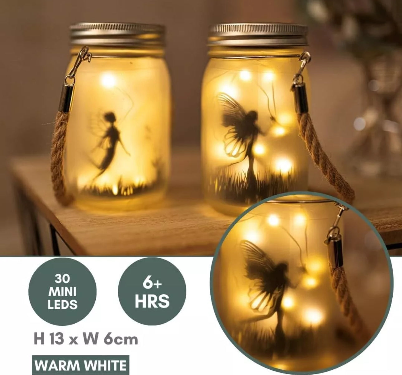 2 x Solar Powered Frosted Hanging Fairy Lanterns