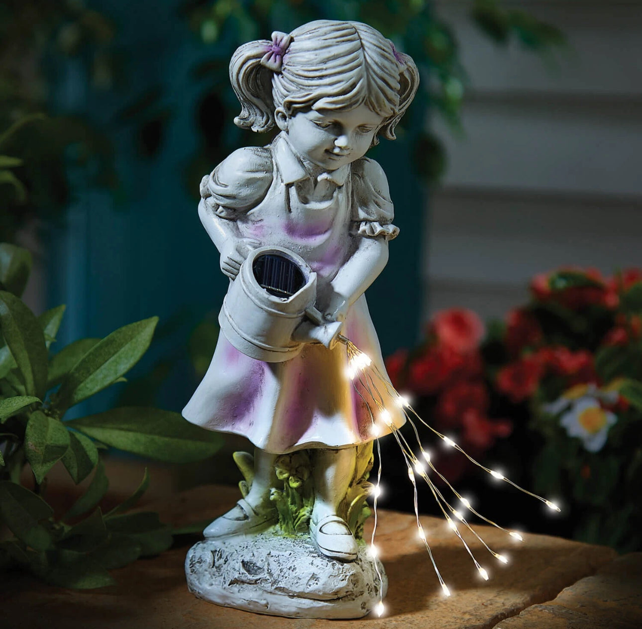 Girl With Watering Can Solar Statue