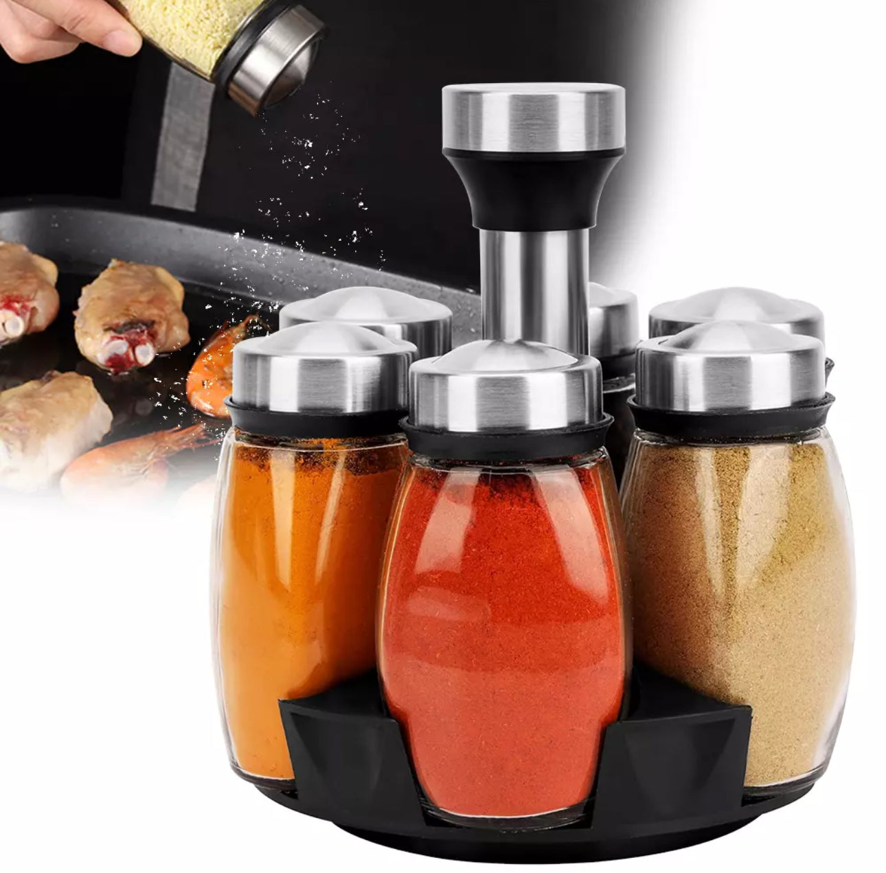 6 Glass Jar Rotating Spice Rack