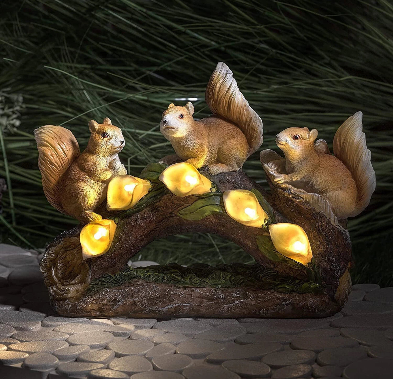 Solar Powered Squirrels On a Log Garden Decor