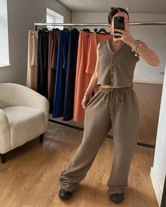 V-Neck Waffle Knit Co-ord Set