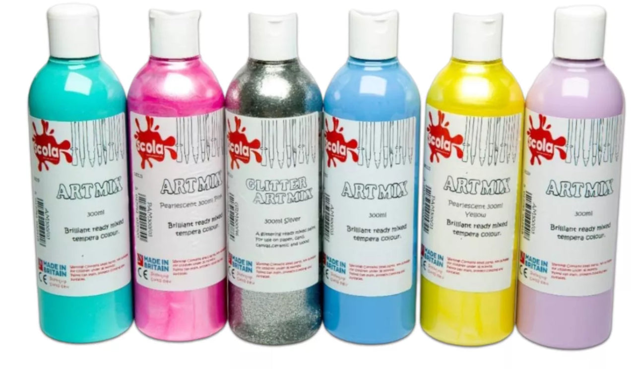 6x 300ml Unicorn Glitter Pearlescent Ready Mixed Paints