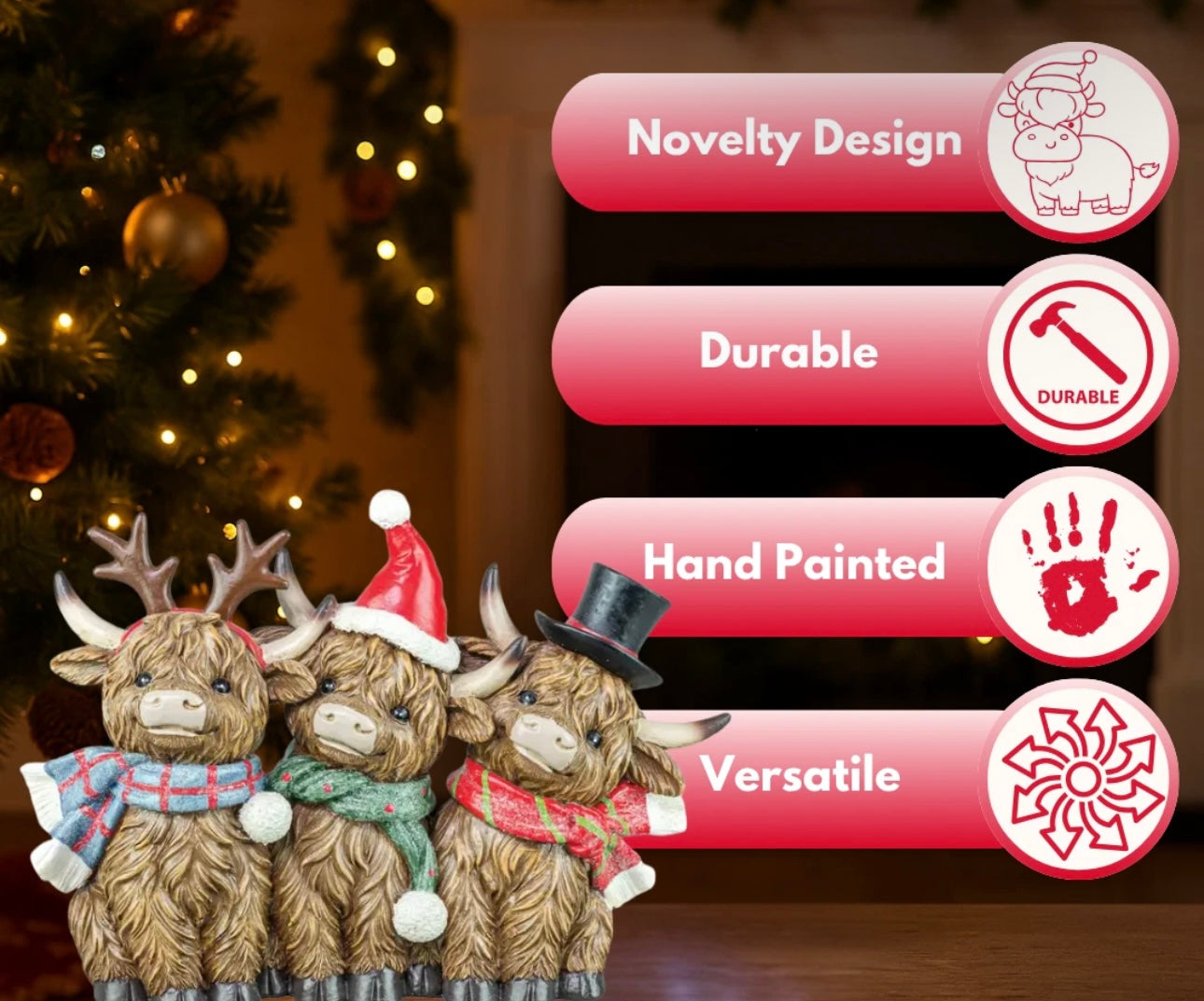 Christmas Highland Coo Trio Decoration