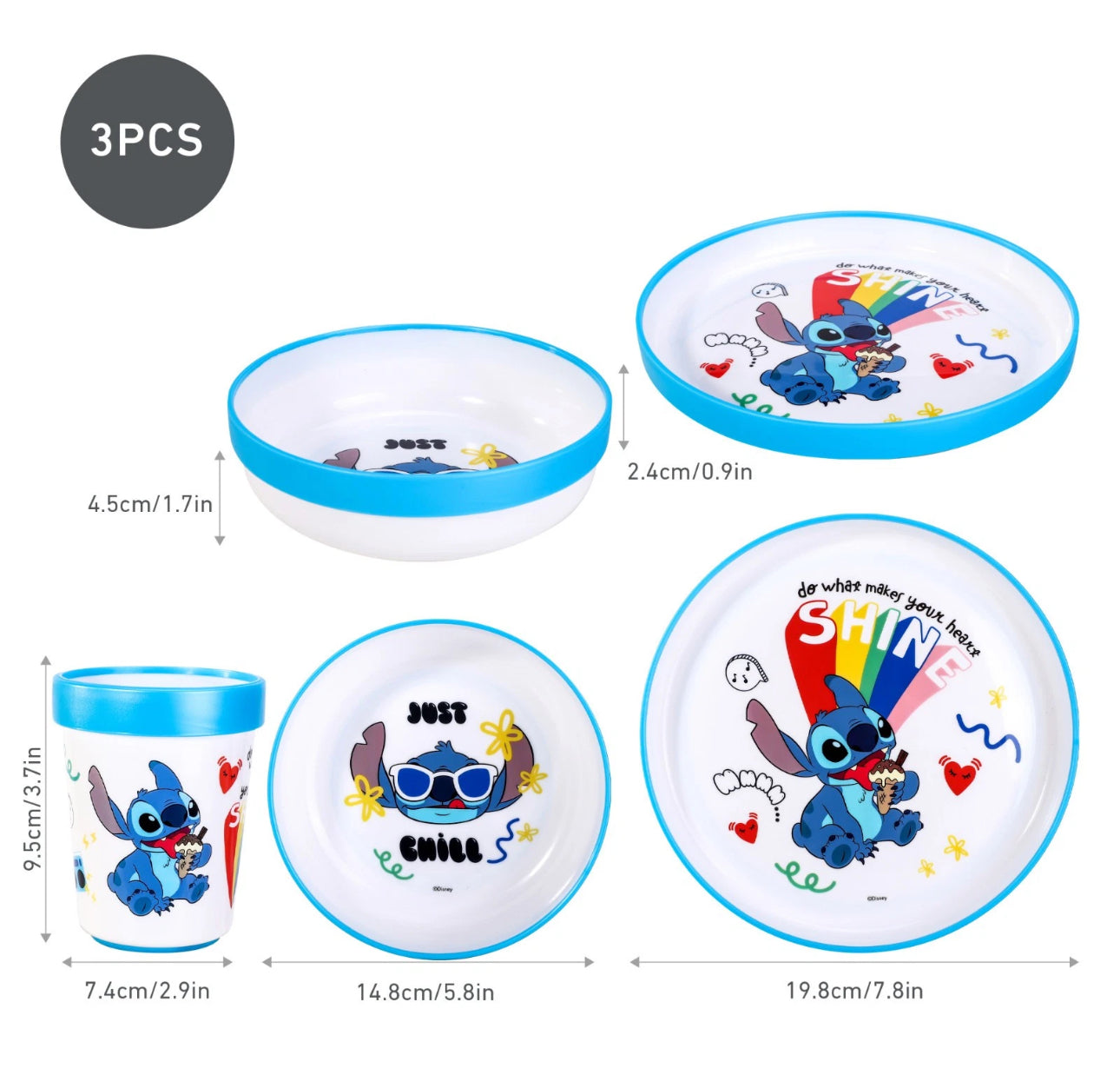3pc Blue Alien Dinnerware Set