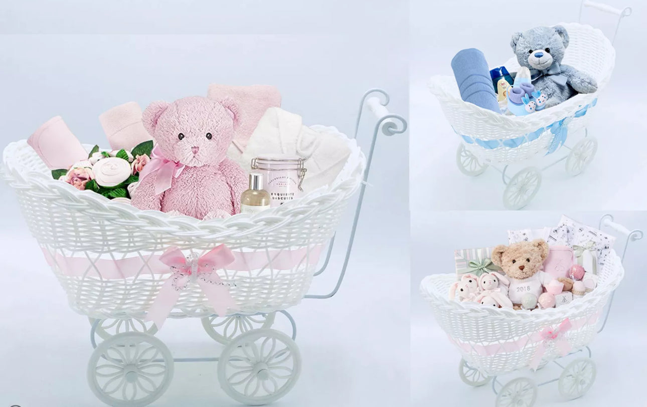 Pram Shaped Wicker Basket For Hampers (Basket only)