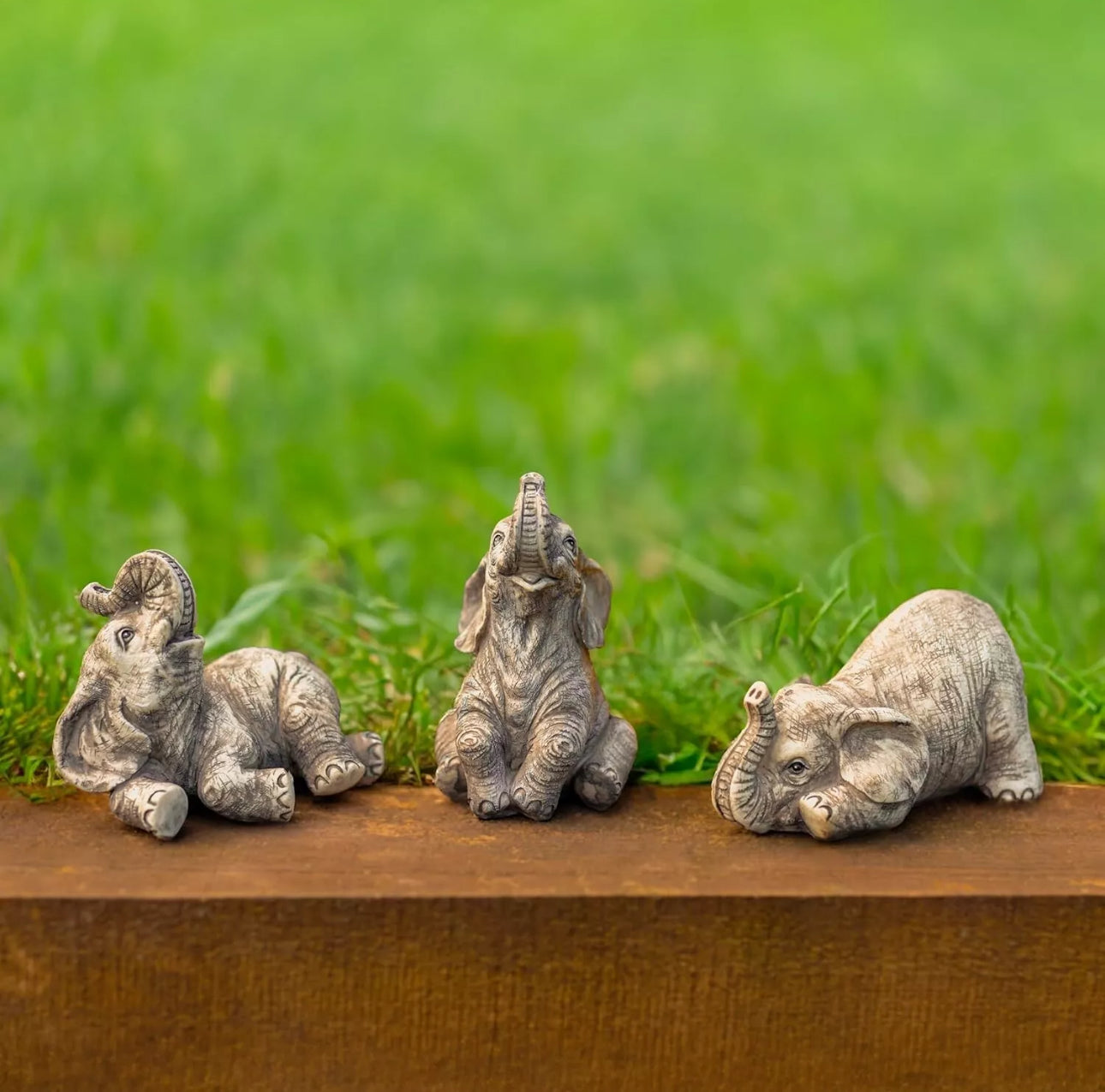 Set of 3 Stone Effect Jolly Elephants