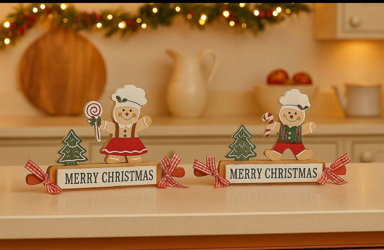 Set Of 2 Wooden Gingerbread Chefs