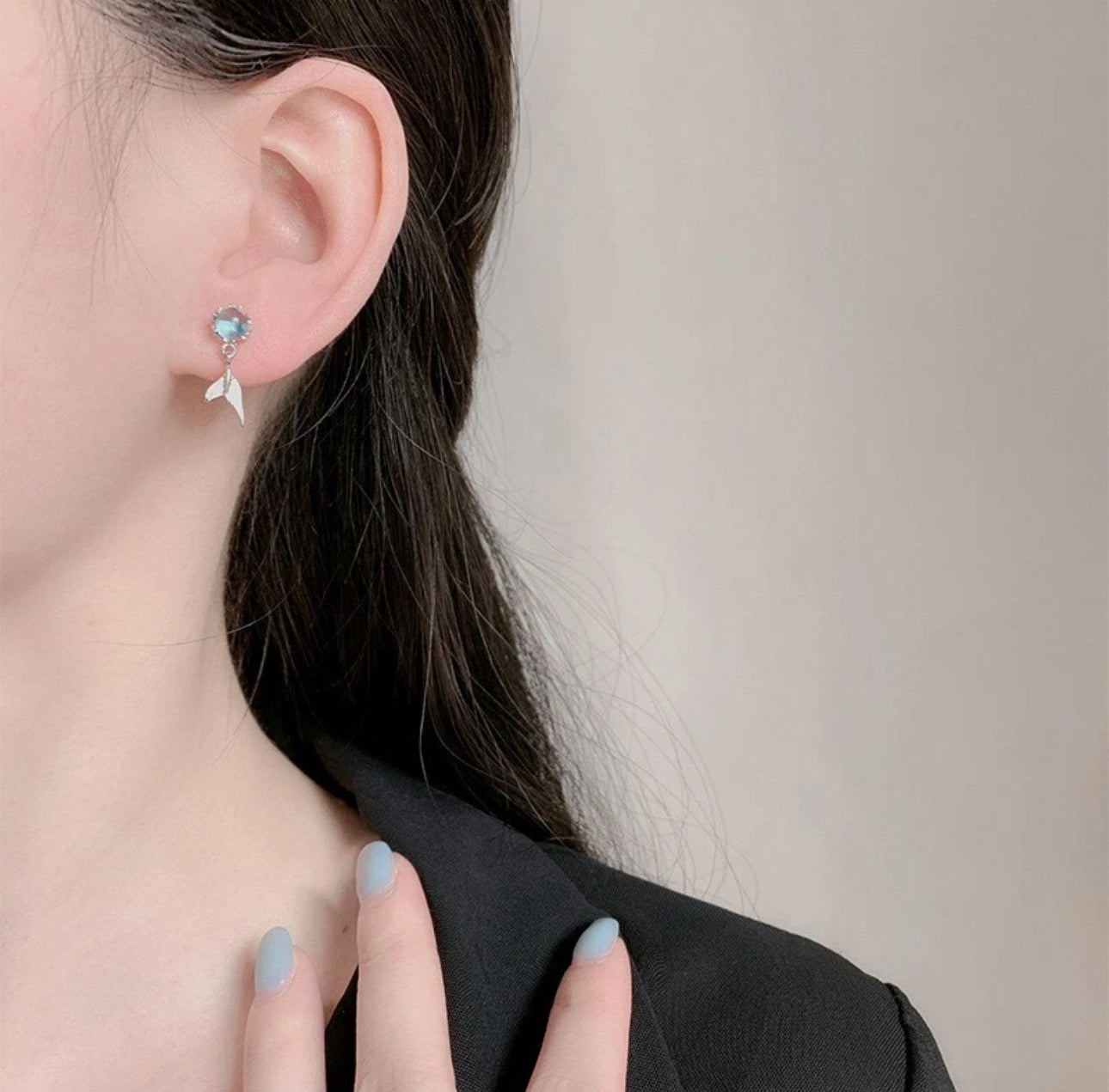 Silver Blue Mermaid Earrings