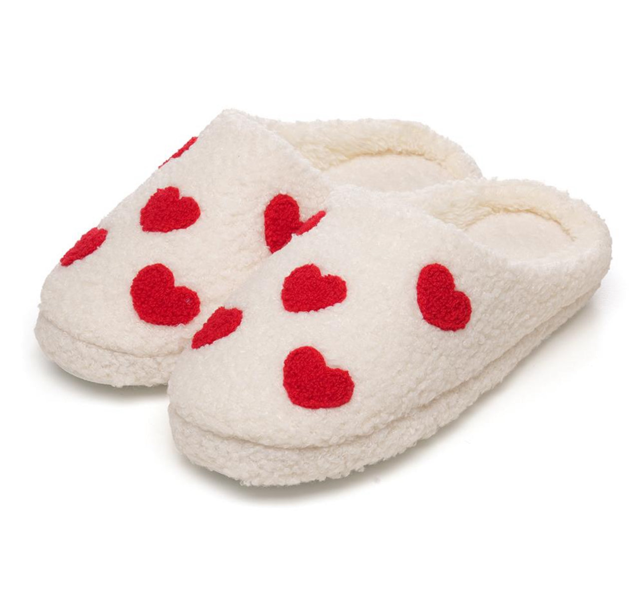 Ladies Plush Hearts & Rainbows Mule Slippers