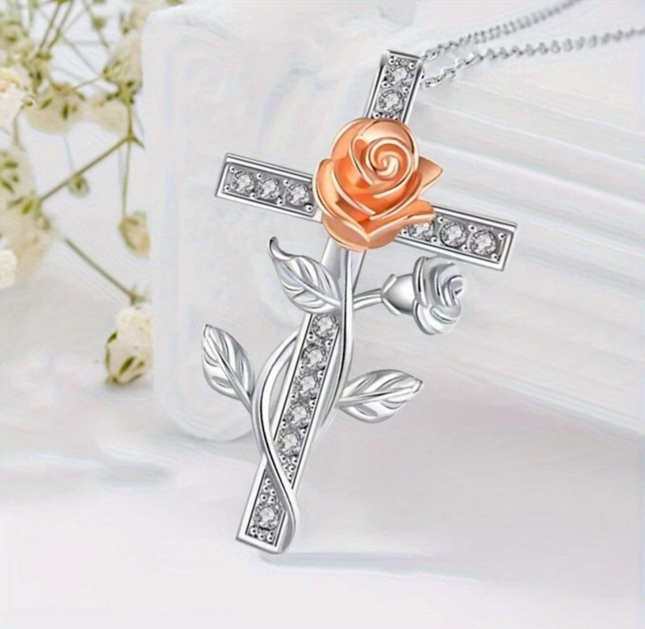 Rose On A Cross Pendant