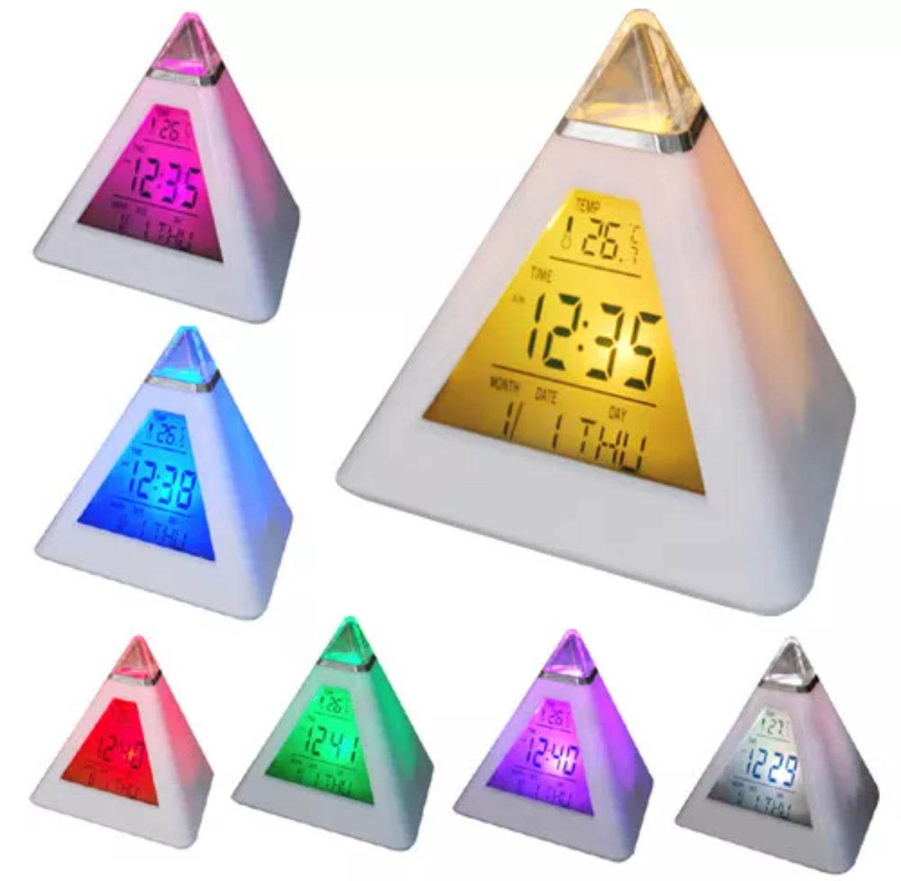7 LED Colour Changing Pyramid Alarm Clock