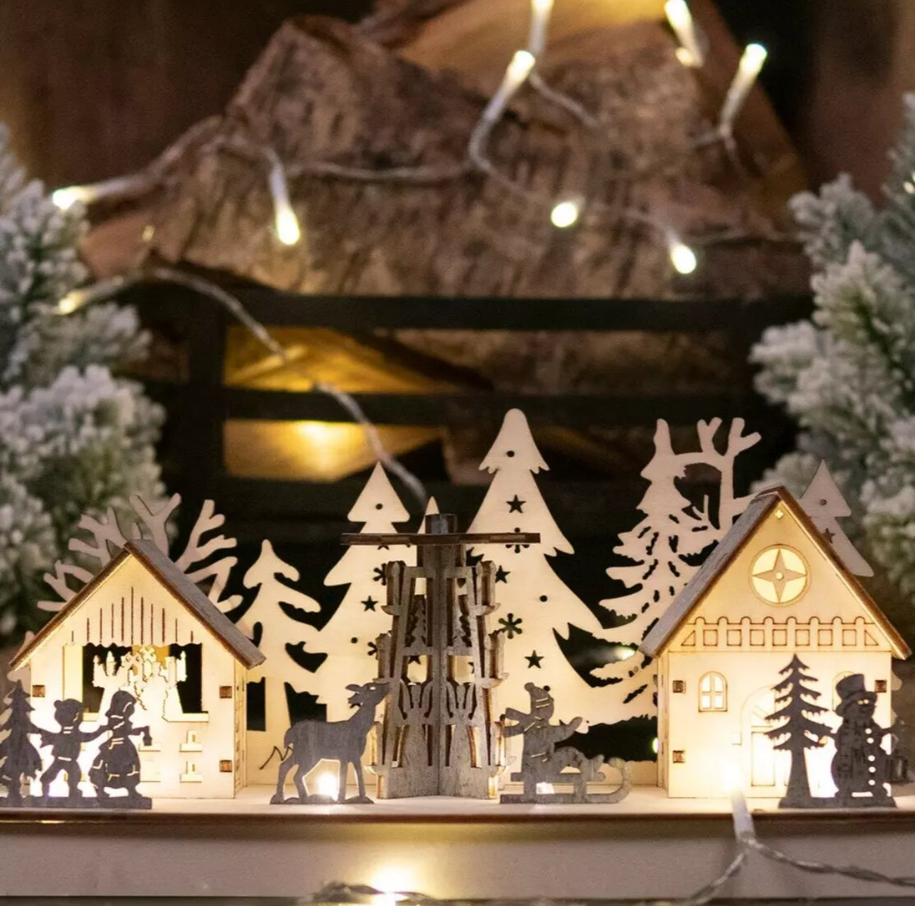 Light Up Wooden Festive Village Scene