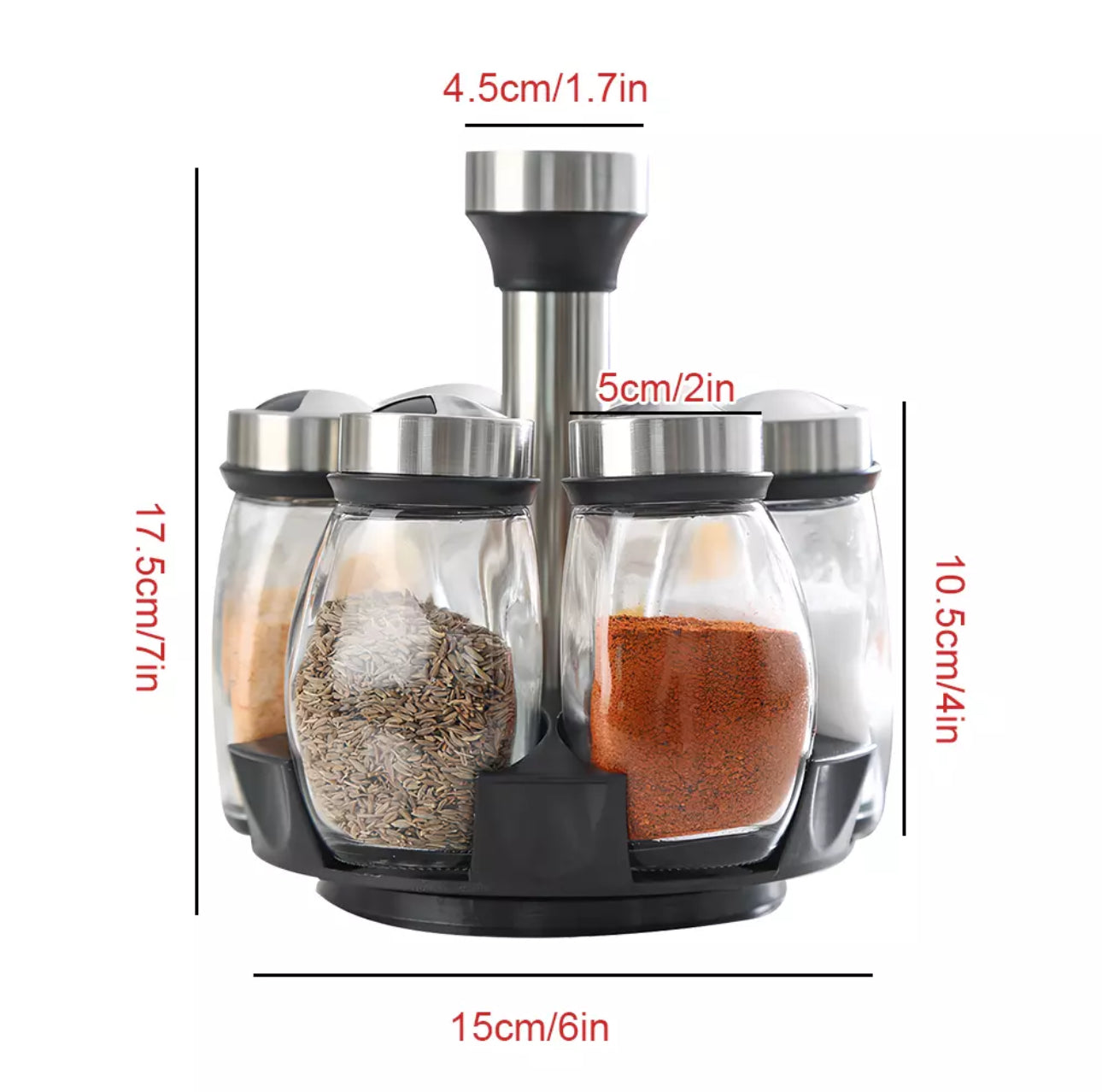 6 Glass Jar Rotating Spice Rack