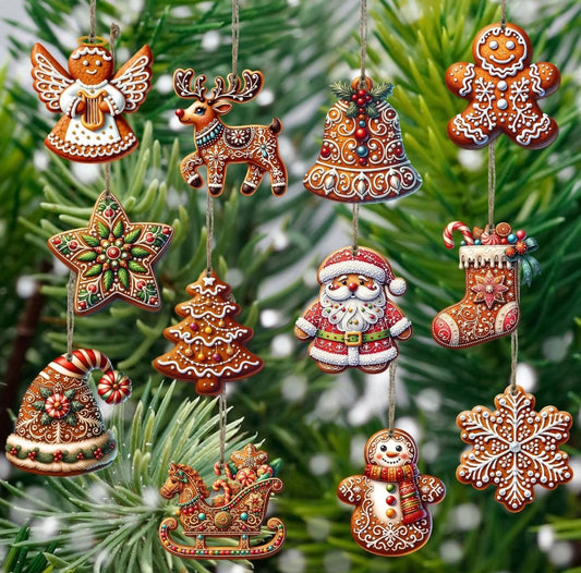 12pc Wooden Gingerbread Tree Decorations