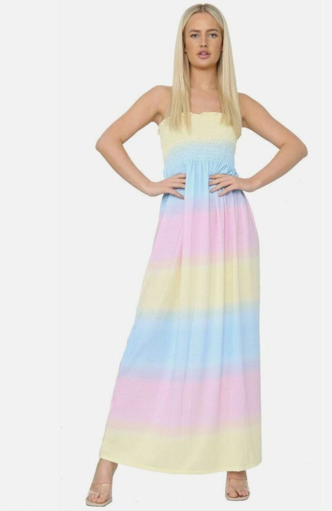 Long Strapless Rainbow Dress