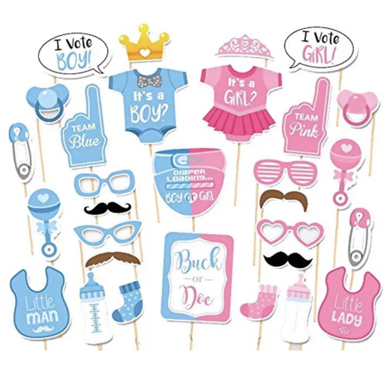 30pcs Gender Reveal/ Baby Shower Props