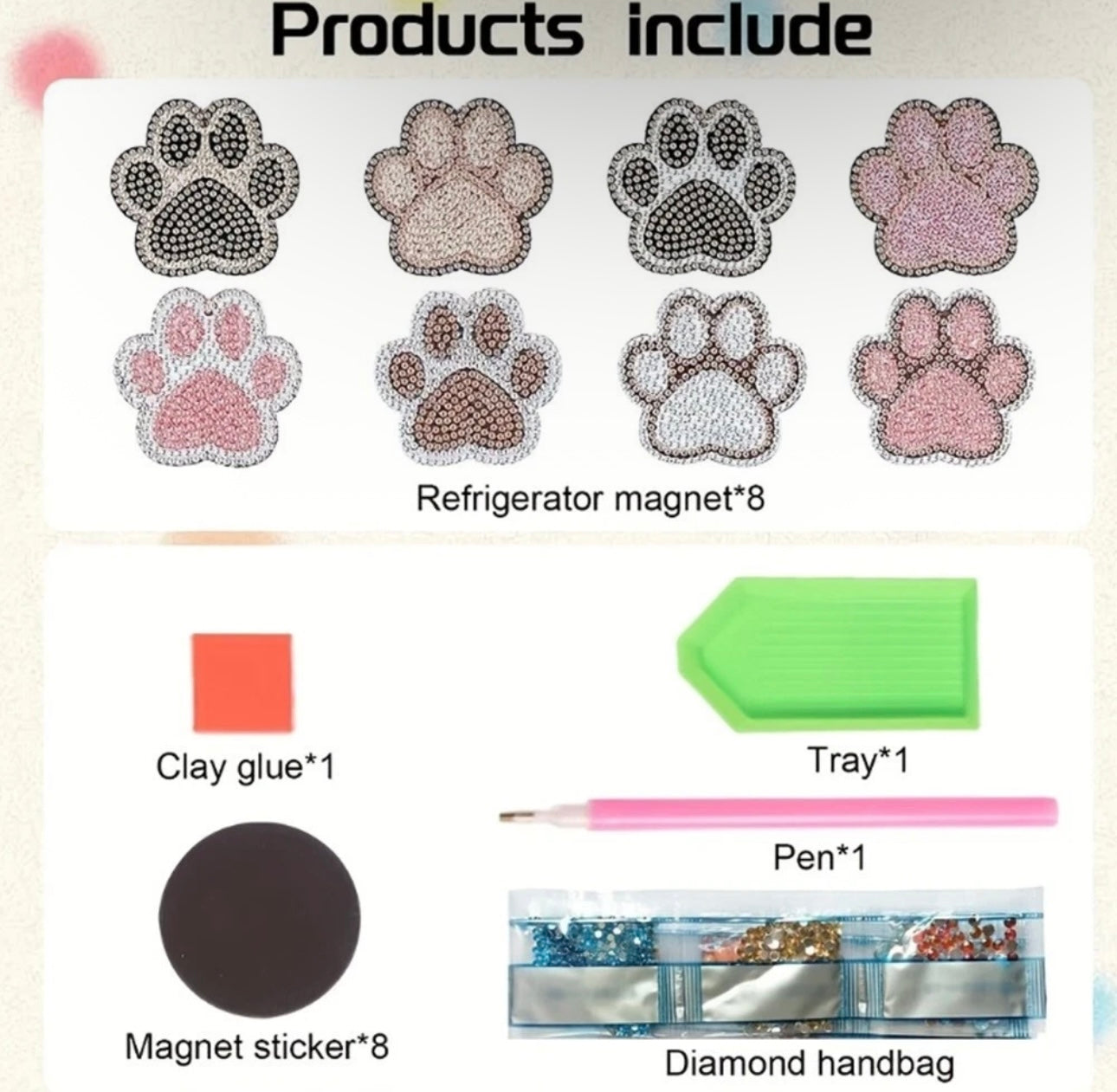 8pcs Paw Print Diamond Art Fridge Magnets