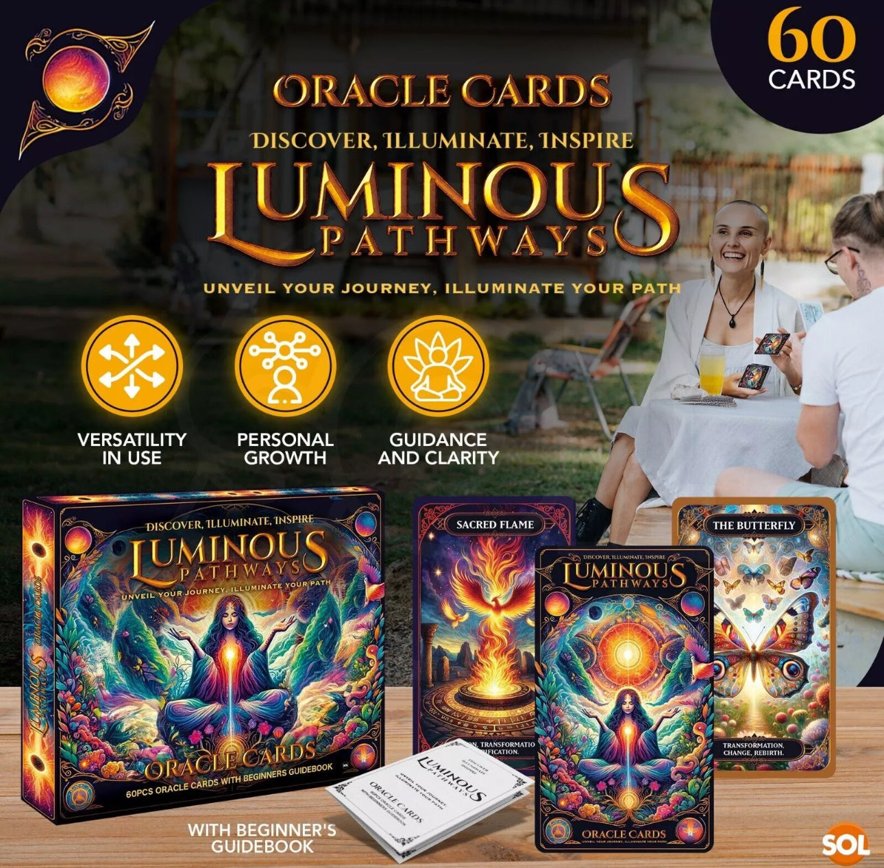 60pc Luminous Pathways Oracle Cards & Guide Book