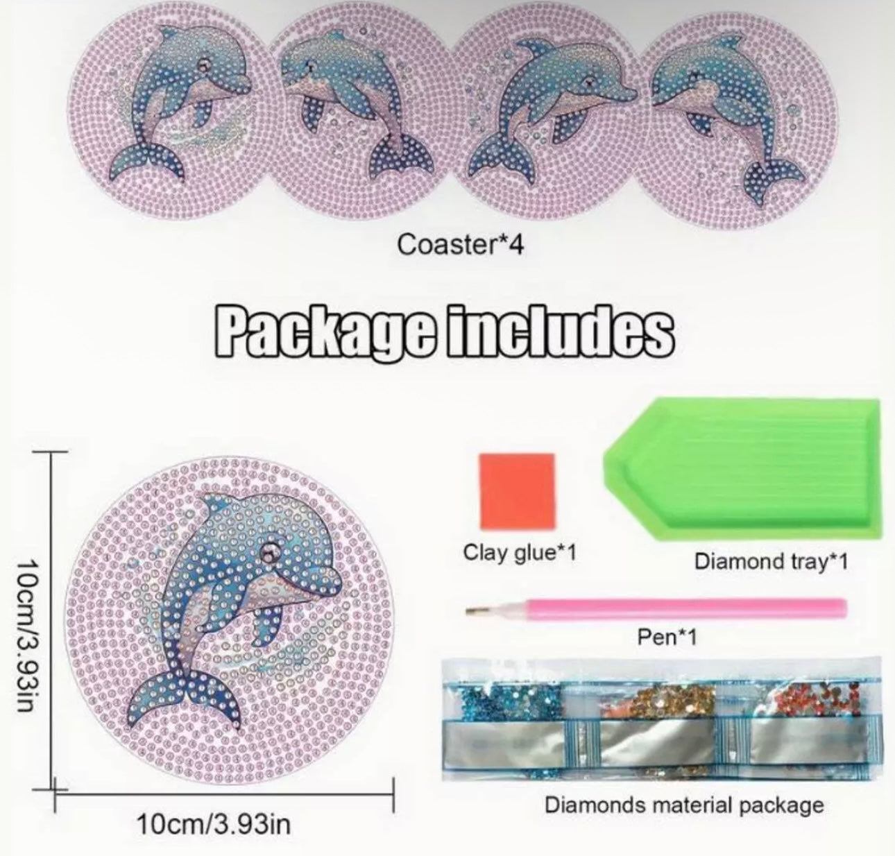 4pcs Dolphin Diamond Art Coasters