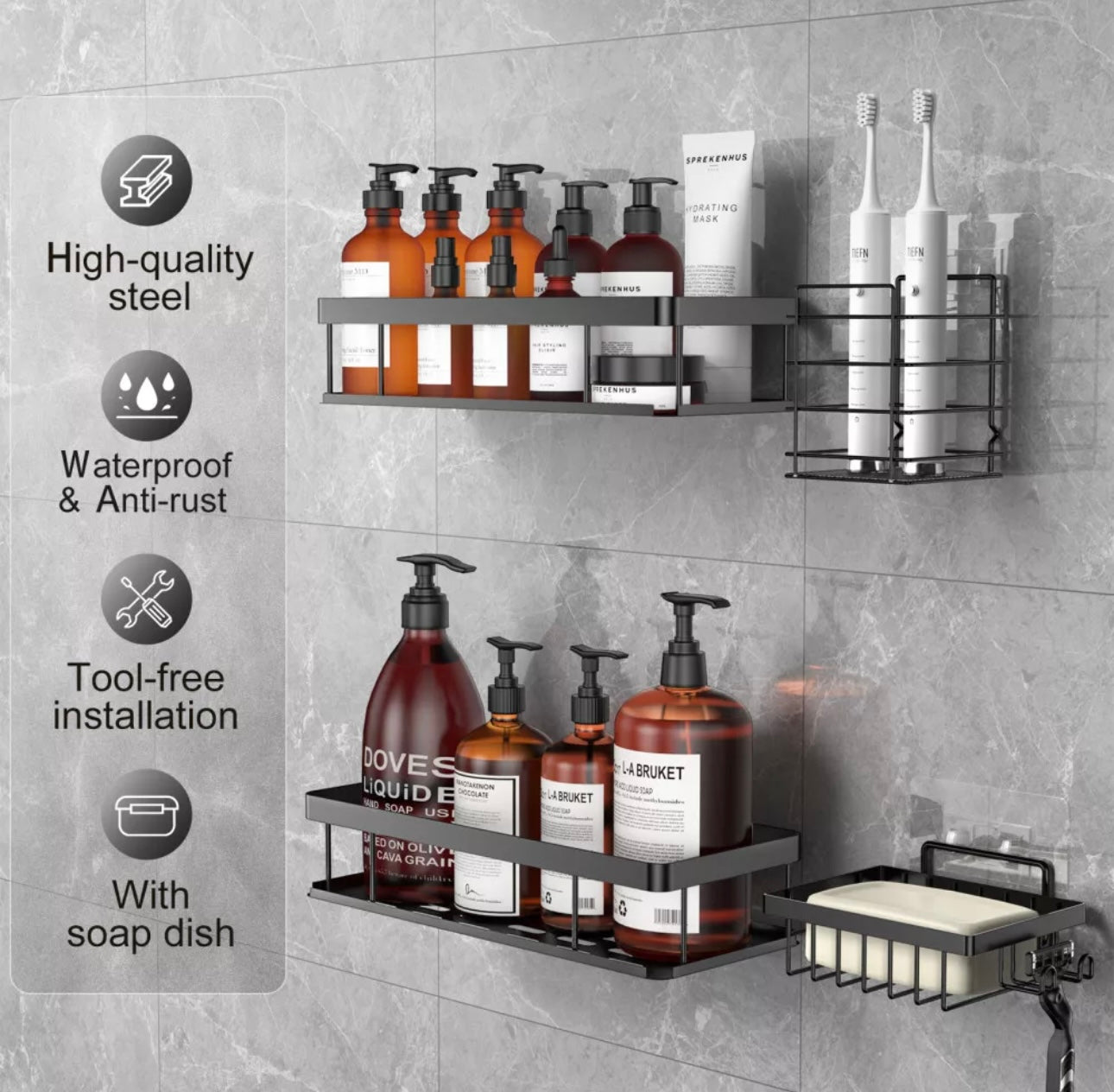 4pcs Self Adhesive Shower Storage Caddy