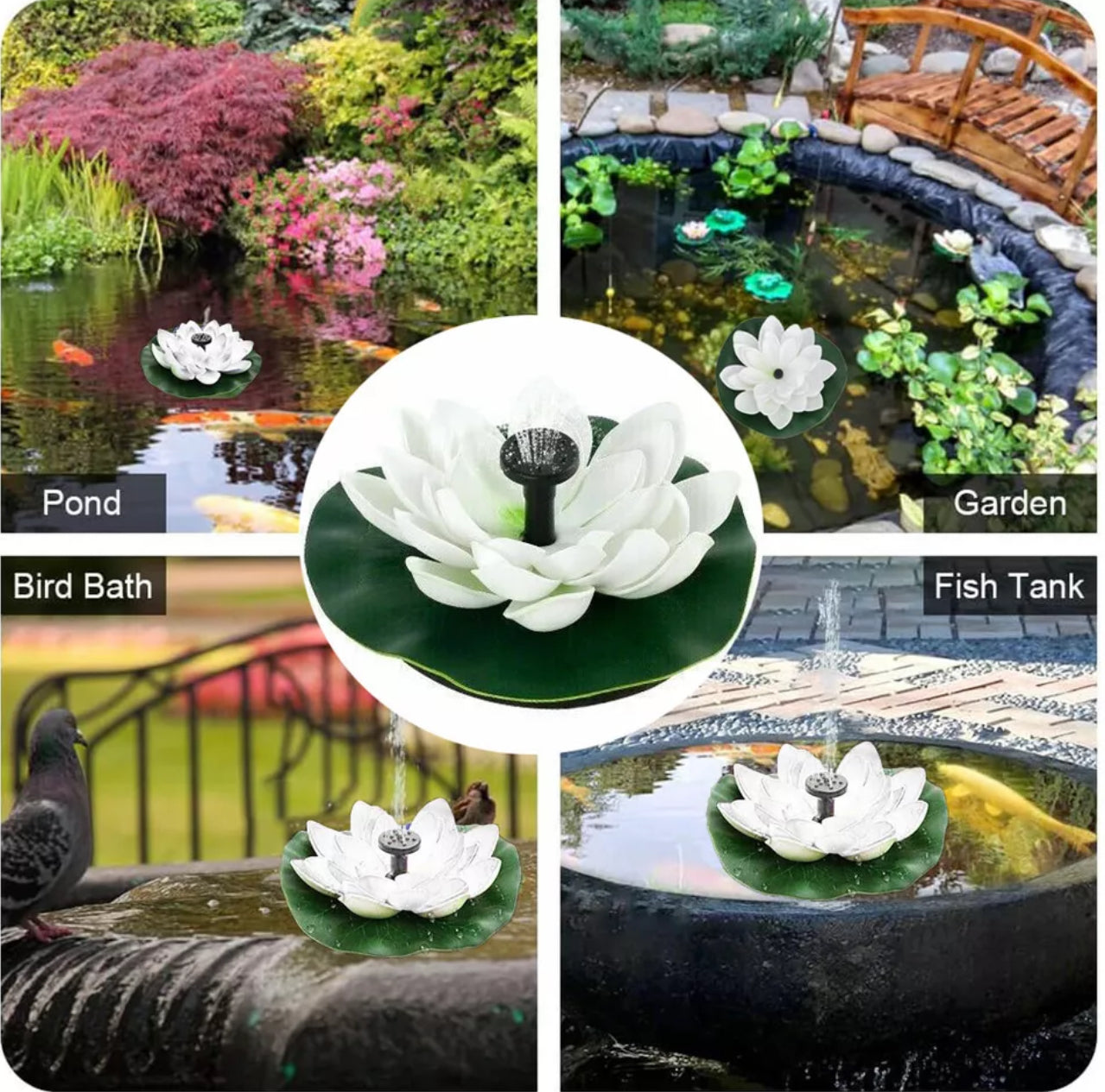 Solar Powered Floating Fountain White Lotus Flower