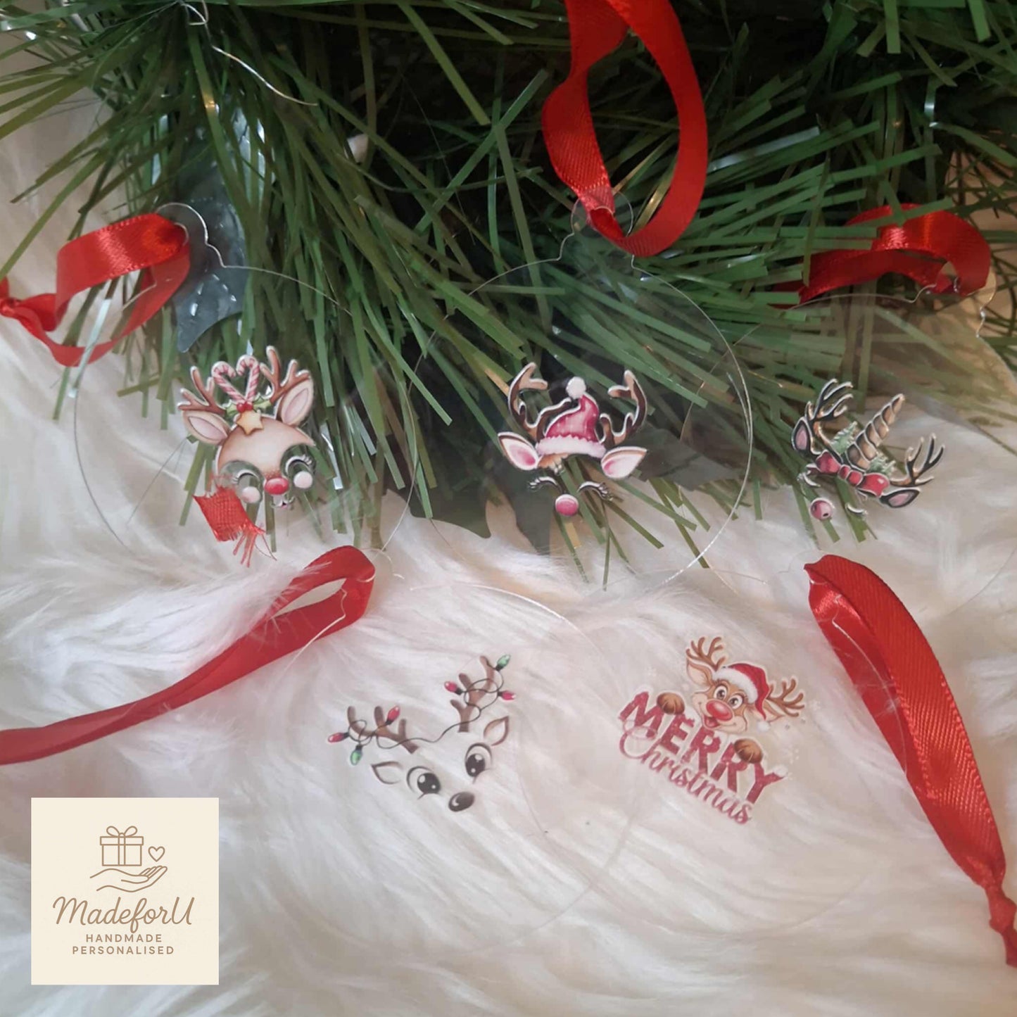 Set of 5 Reindeer Baubles