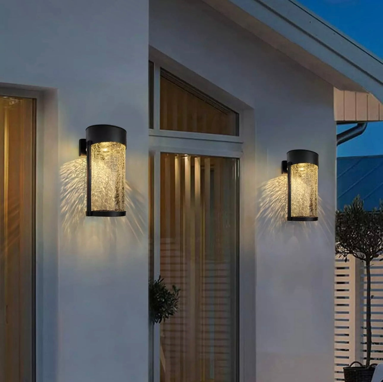 2pk Crackled Glass Solar Wall / Fence Lights